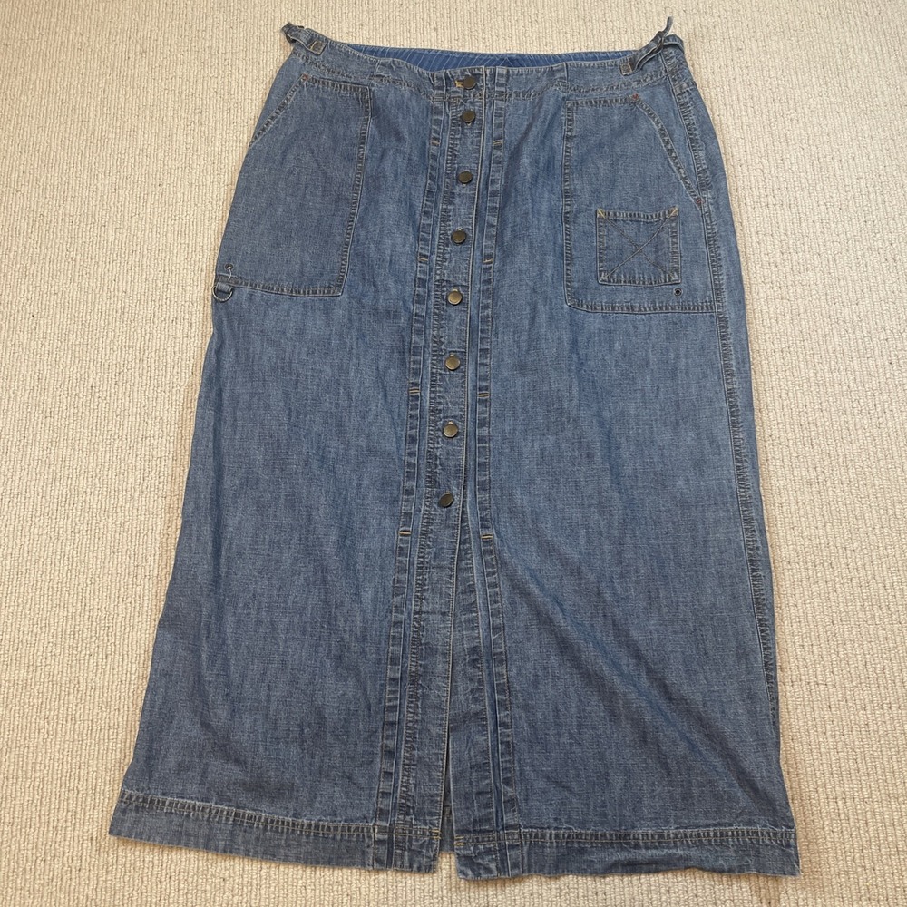 VTG Lauren Jeans Co. Ralph Lauren Women 14 Denim Jean Midi Skirt Buttons Front